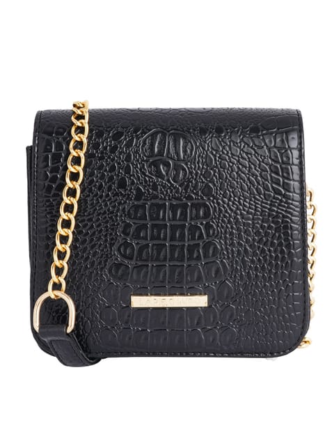 Lapis O Lupo Black Croco  Sling Bag for Women