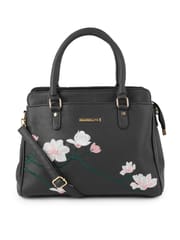 Lapis O Lupo Flower Embroidery Women Black Flower Handbag for Women